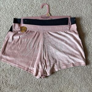 Juicy Couture 2 pr. Black & Mauve Velour Shorts with Rhinestone Logo Large NWT